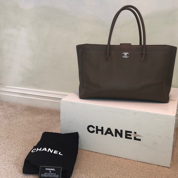 Authentic Chanel Taupe Tote with Silver Hardware - Picture 2 of 16
